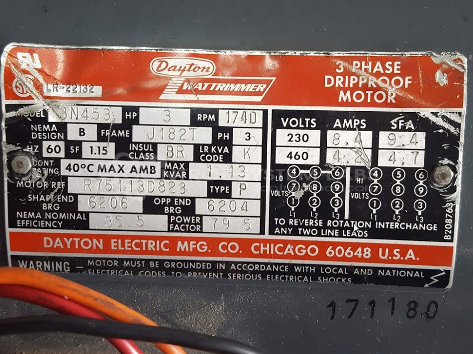 Induction Motor, 3PH, 230/460 VAC 3HP, 8.4/4.2A